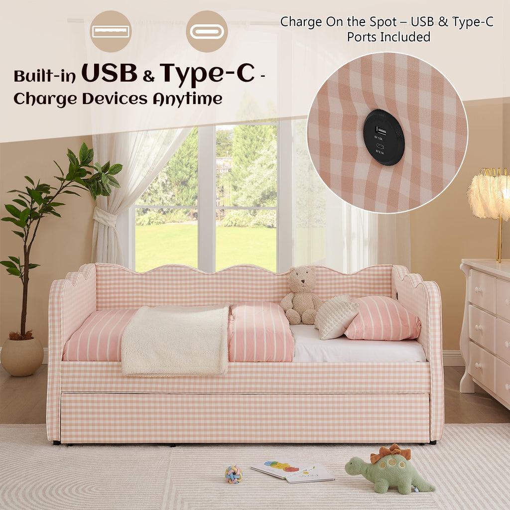 Twin to King Upholstered Daybed with Pop Up Trundle Bed Z243