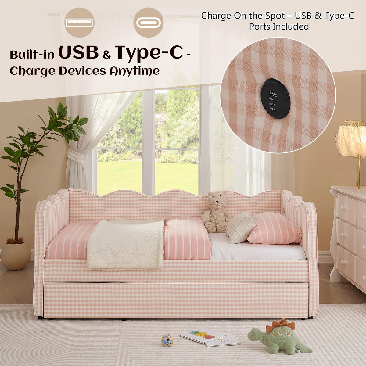 Twin to King Upholstered Daybed with Pop Up Trundle Bed Z243