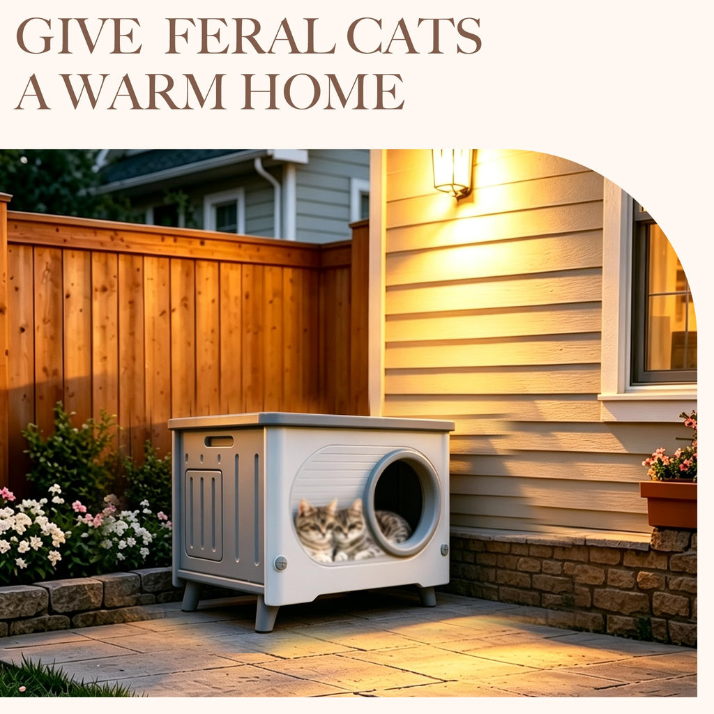 Weatherproof Outdoor Cat House with Escape Door B8307