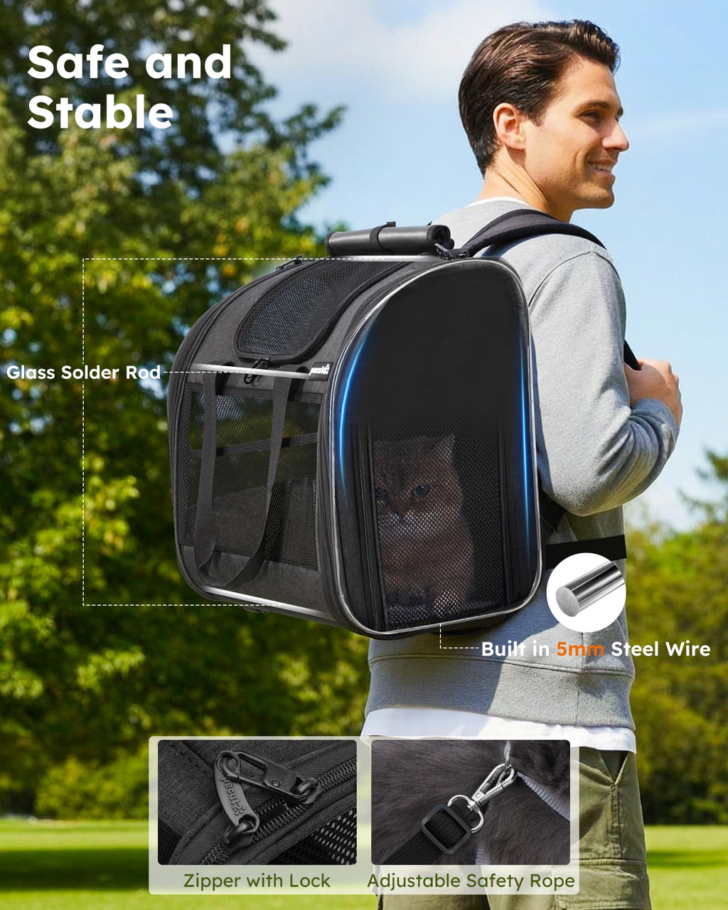 Dark Grey Cat Backpack with Breathable Mesh V27228