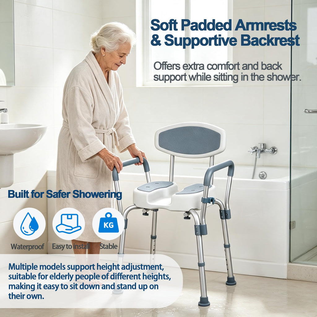 Height Adjustable Shower Chair with Padded Armrests X894350