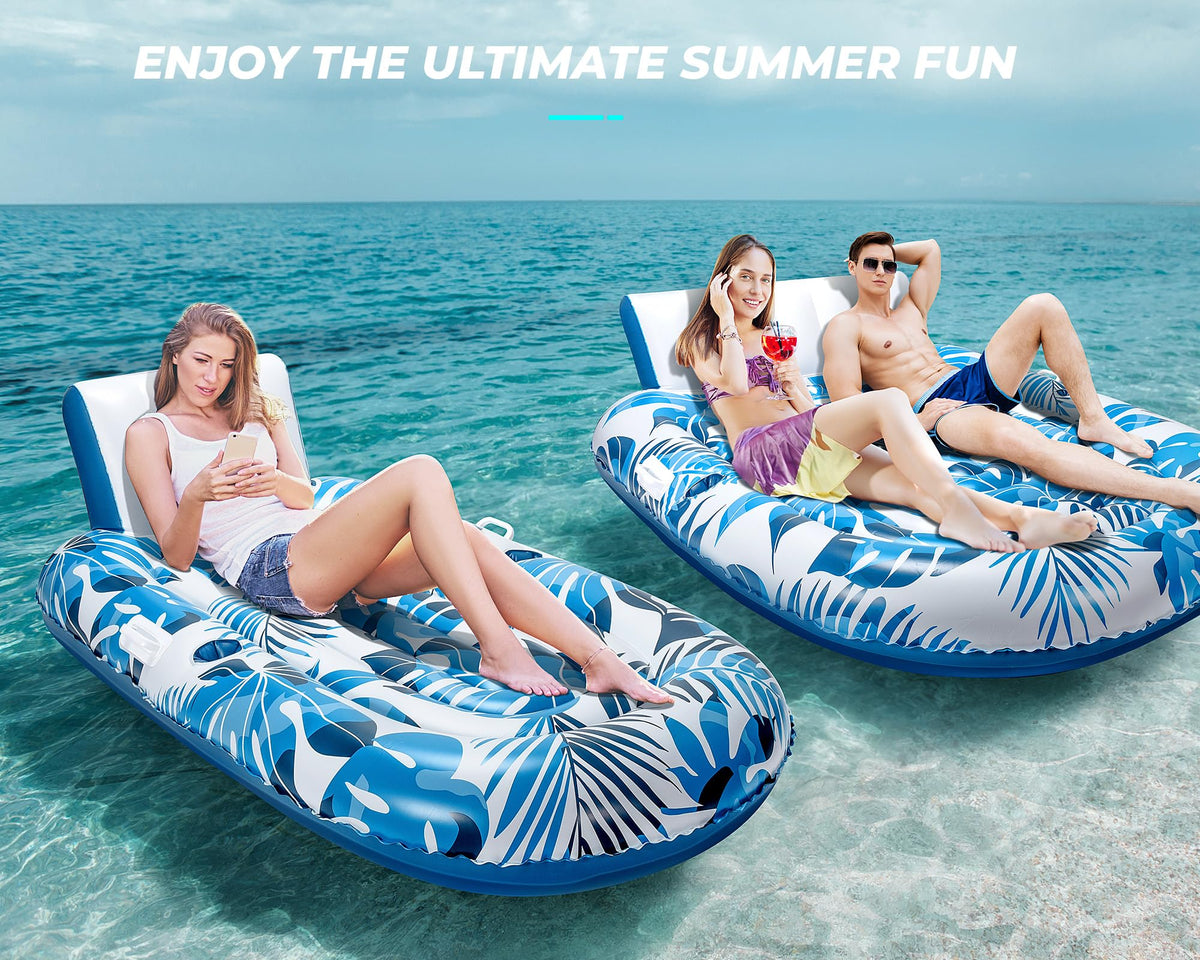 Inflatable Pool Lounger with Cupholder Backrest P1685