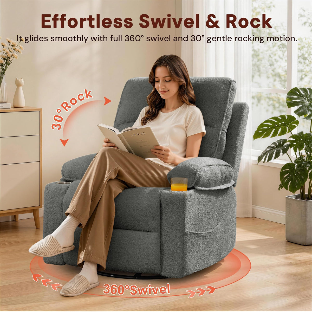 360° Swivel Rocker Recliner Chair with Cup Holders X241
