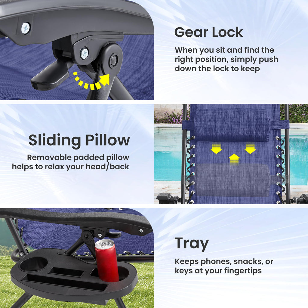 Oversized Padded Zero Gravity Chair Set of 2 with Pillow & Cup Holder A437