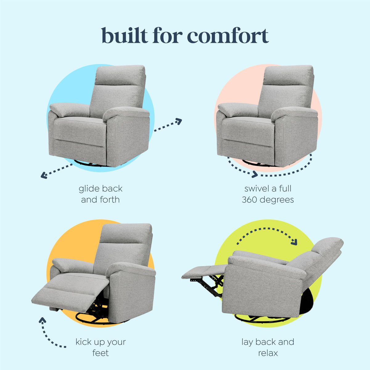 Frost Grey Recliner Glider with 360 Swivel W8821