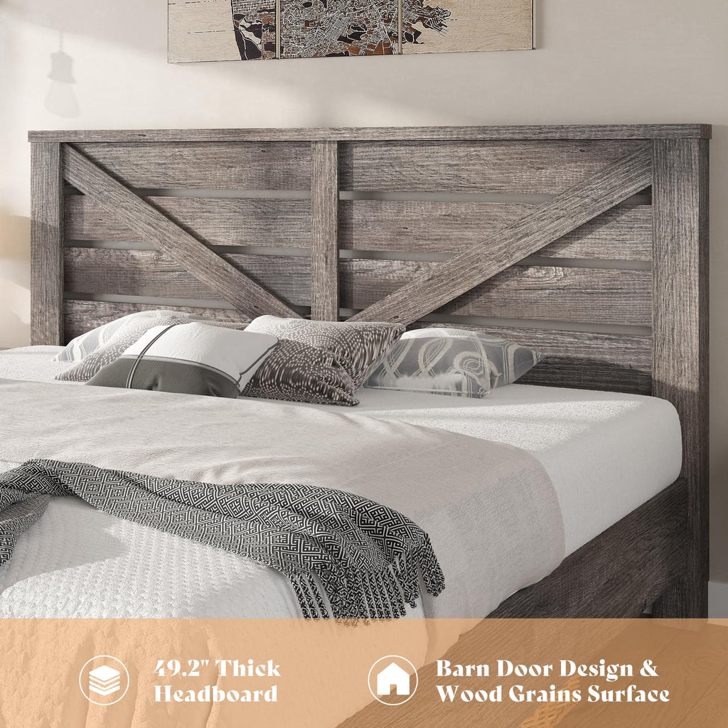 Gray Full Size Bed Frame with Barn Door Headboard B6539