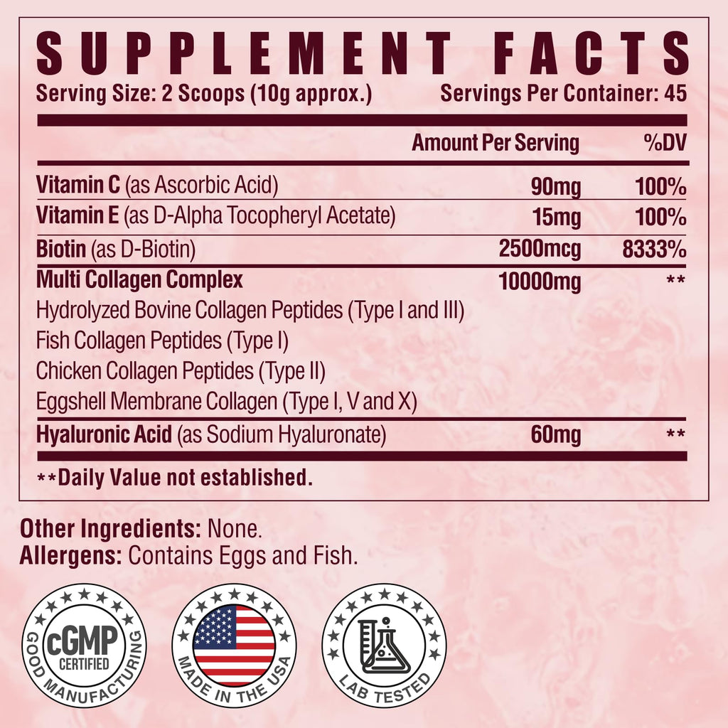 Multi Collagen Peptides Powder with Vitamin C, E & Hyaluronic Acid, Unflavored, 45 Servings Z87640