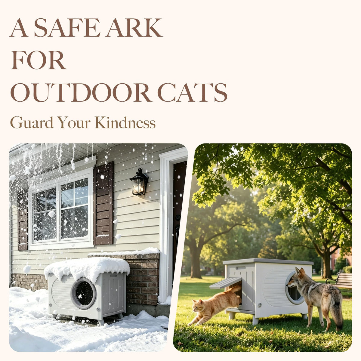 Weatherproof Outdoor Cat House with Escape Door B8307
