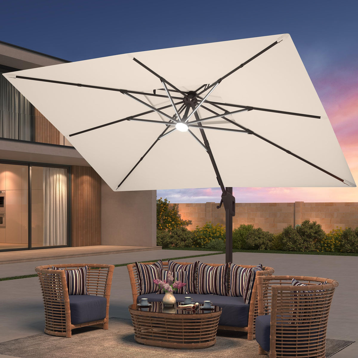 9x12 FT Patio Cantilever Umbrella with Base and LED Lights Q537705