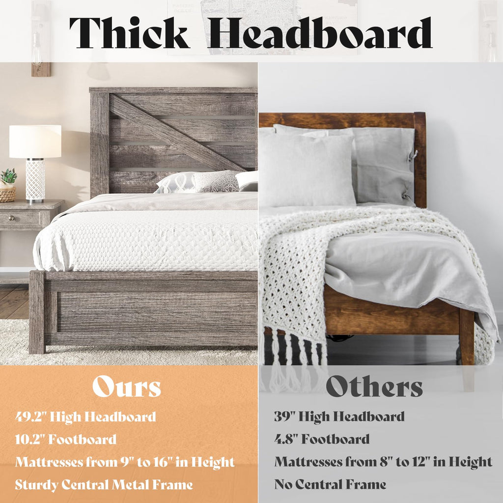 Gray Full Size Bed Frame with Barn Door Headboard B6539