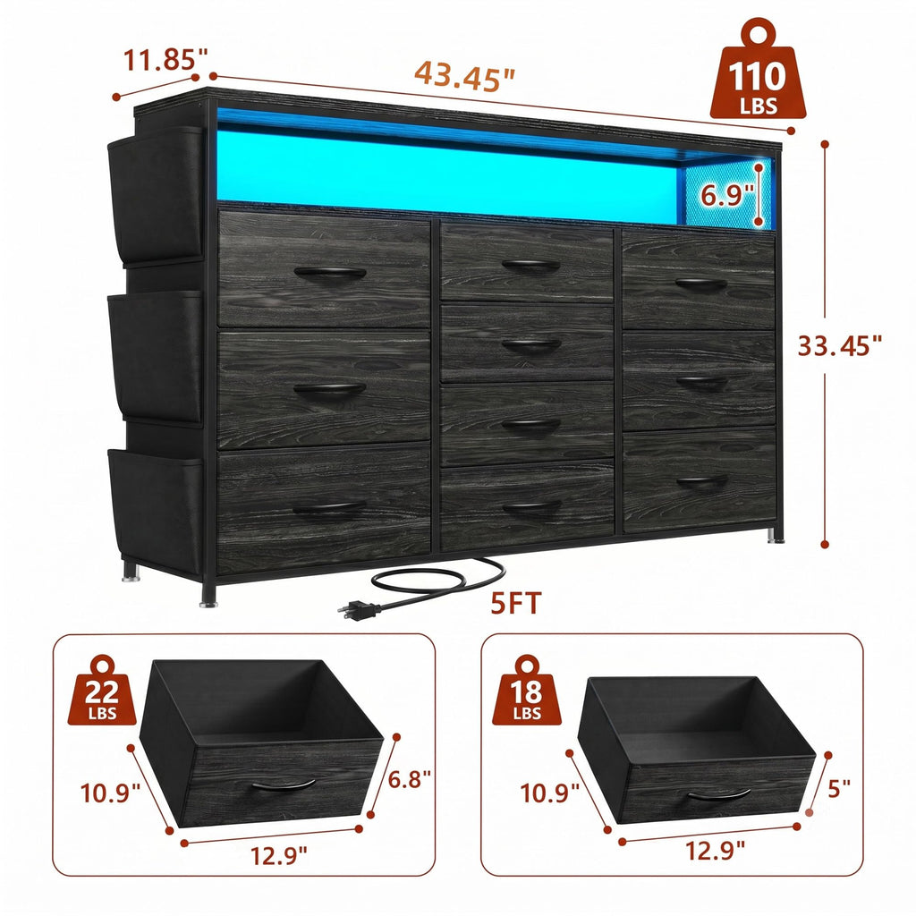 10 Drawer Dresser with LED Lights & Power Outlets H691951