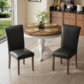 Black Leather Dining Chairs Set of 2 with Wood Legs L8810