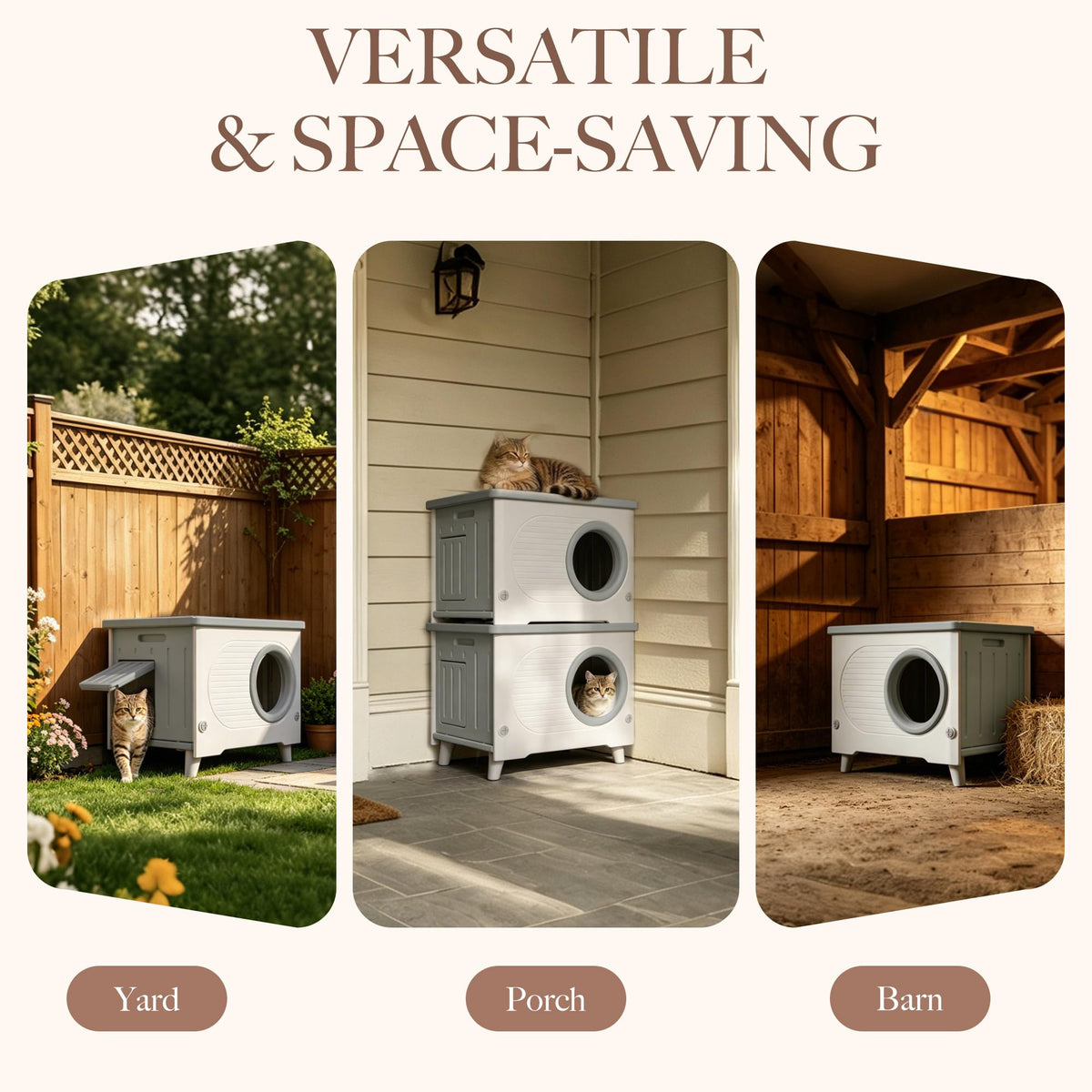 Weatherproof Outdoor Cat House with Escape Door B8307