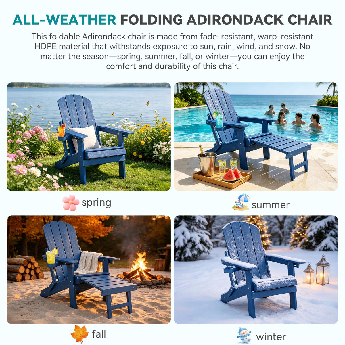 Blue Adjustable Adirondack Chairs with Footrest Set of 2 M631