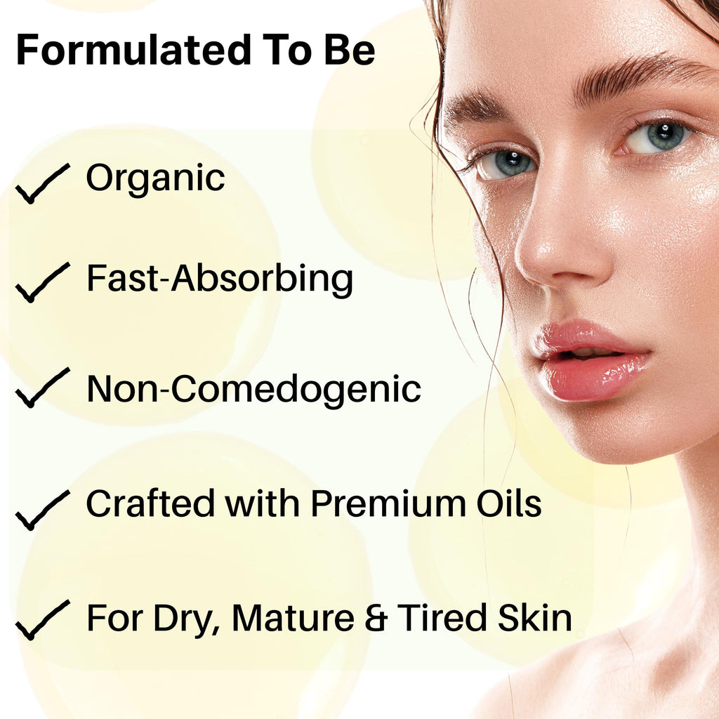 Organic Anti Aging Facial Oil with Sea Buckthorn, Jojoba, Squalane & Lavender 1oz X983
