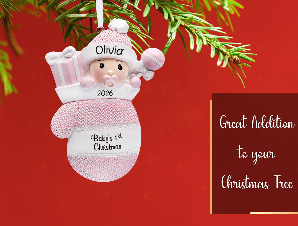 Baby's First Christmas Ornament 2026 Pink Mitten F5199