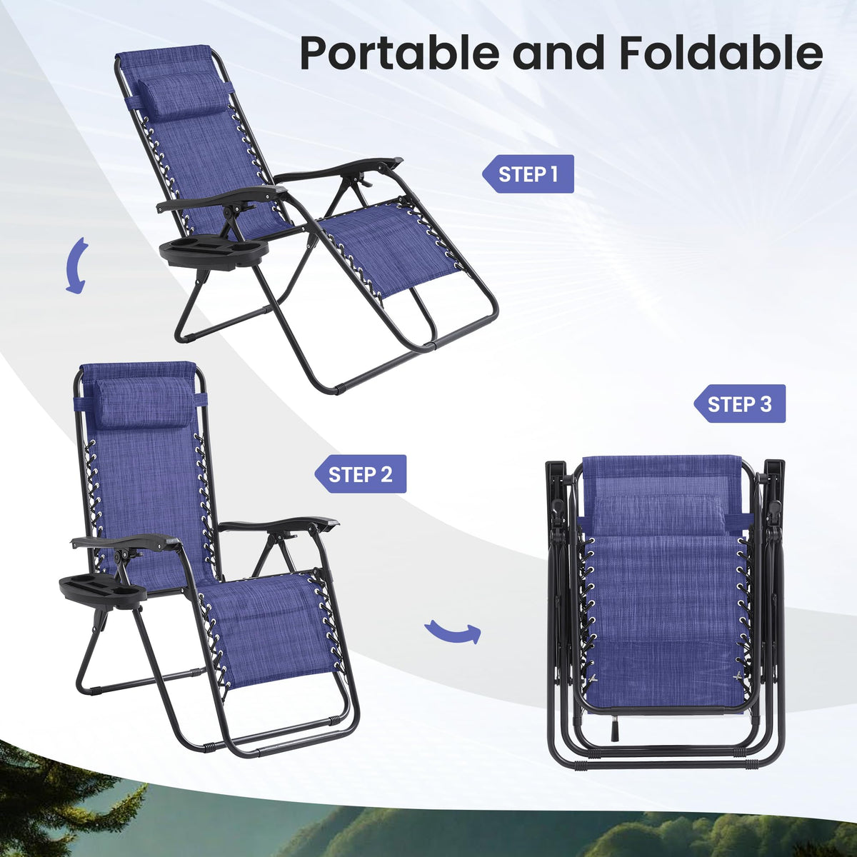Oversized Padded Zero Gravity Chair Set of 2 with Pillow & Cup Holder A437