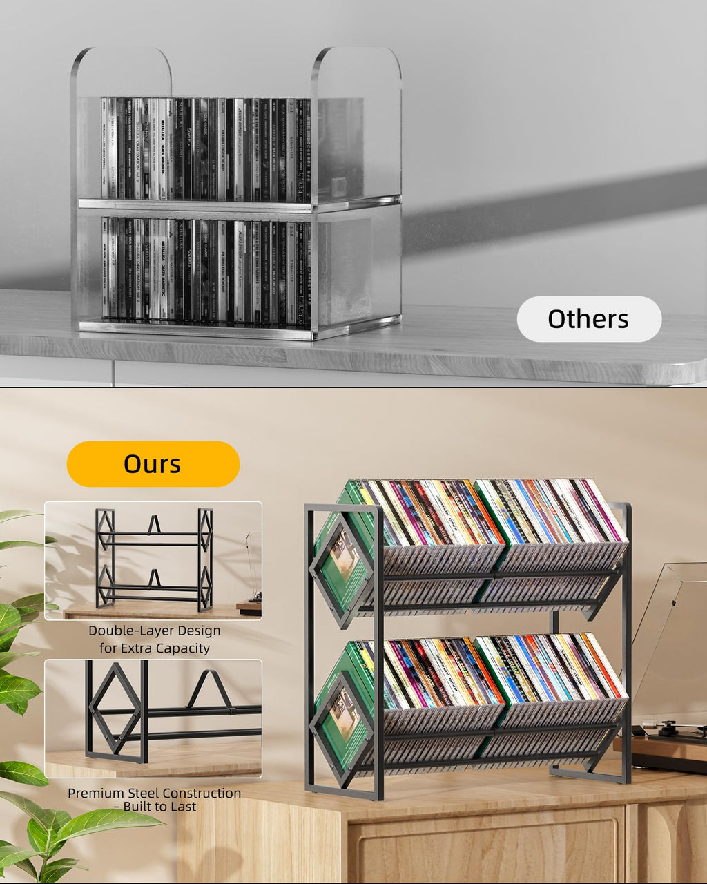 2-Tier Metal CD Storage Shelf with Adjustable Divider W749