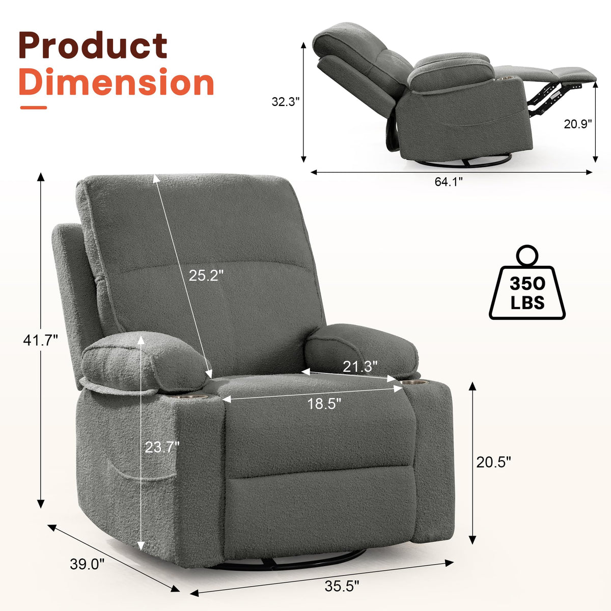 360° Swivel Rocker Recliner Chair with Cup Holders X241