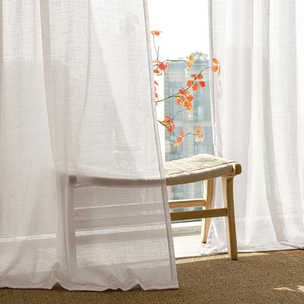 Natural White Semi Sheer Linen Curtains 120 inch 2 Panels X220