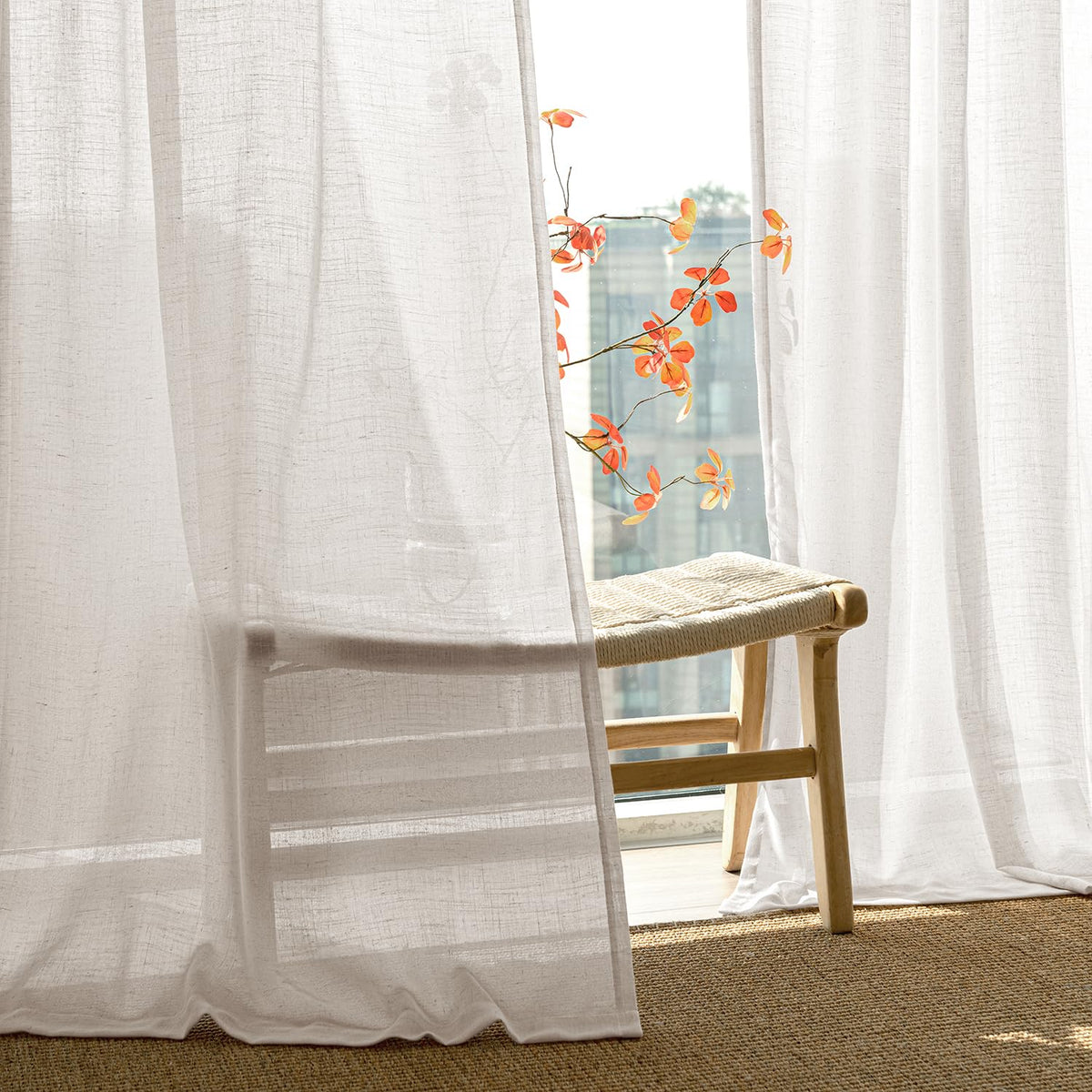 Natural White Semi Sheer Linen Curtains 120 inch 2 Panels X220