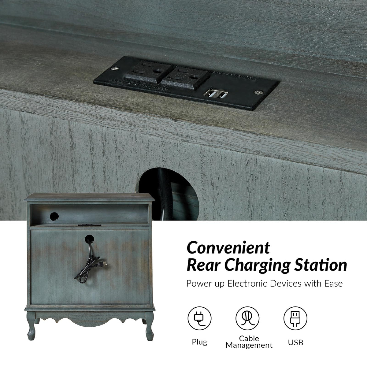 Blue 3-Drawer Nightstand with Charging Station T999275
