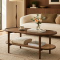Oval 2-Tier Coffee Table with Rattan Storage Shelf X3491