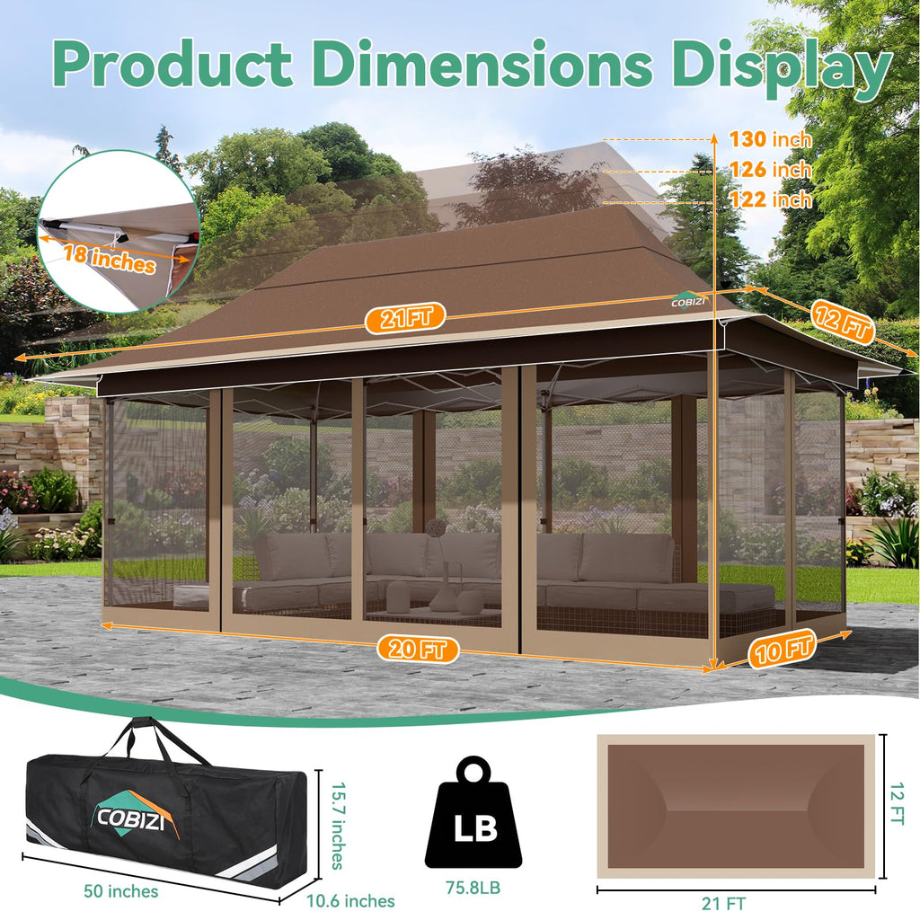 12x20 Pop Up Gazebo with Mosquito Netting B85014