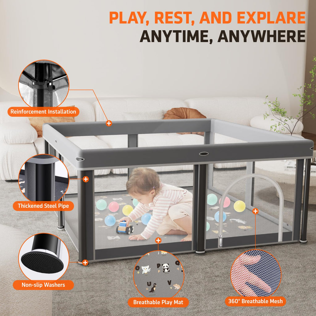 Foldable Baby Playpen with Mat and Travel Pack T408