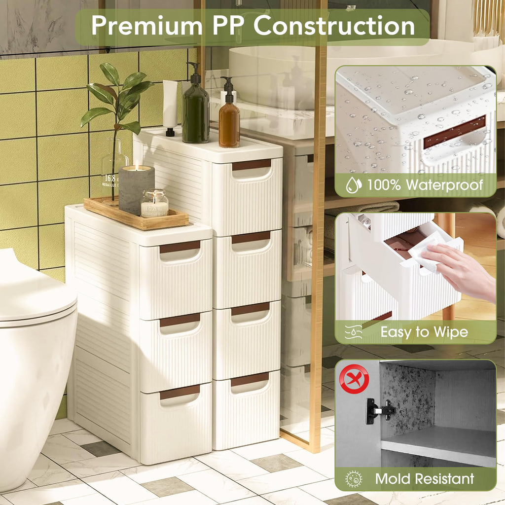 White 3 Drawers Narrow Plastic Bathroom Storage Cabinet Y361
