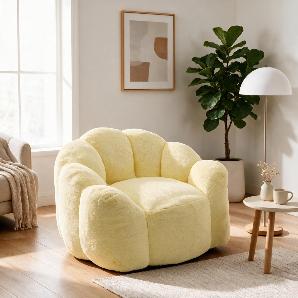 Large Yellow Faux Fur Bean Bag Chair B109853