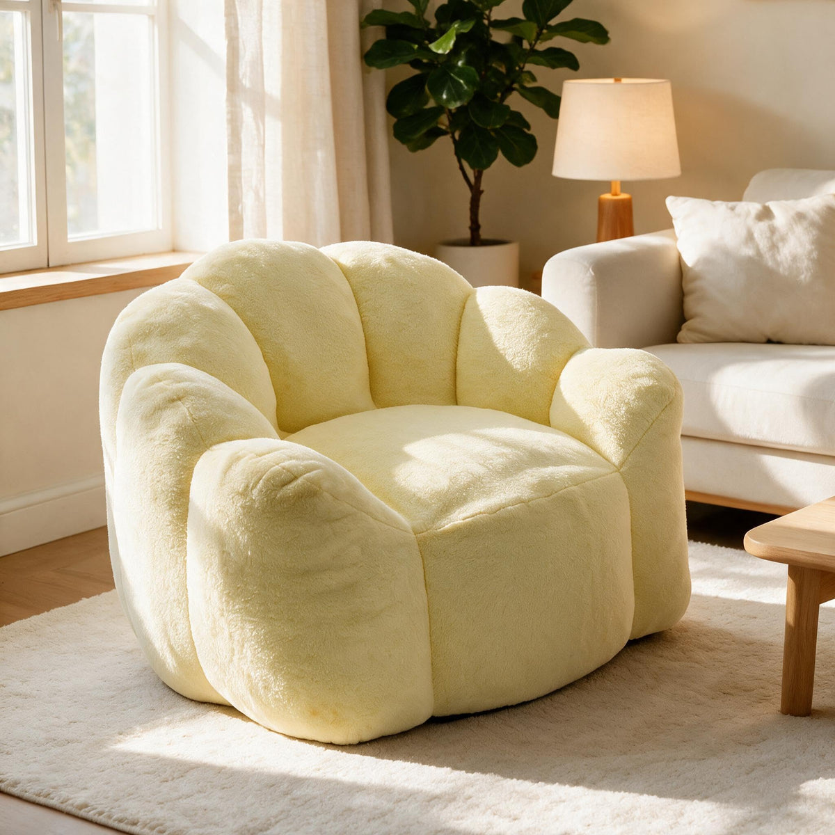 Large Yellow Faux Fur Bean Bag Chair B109853