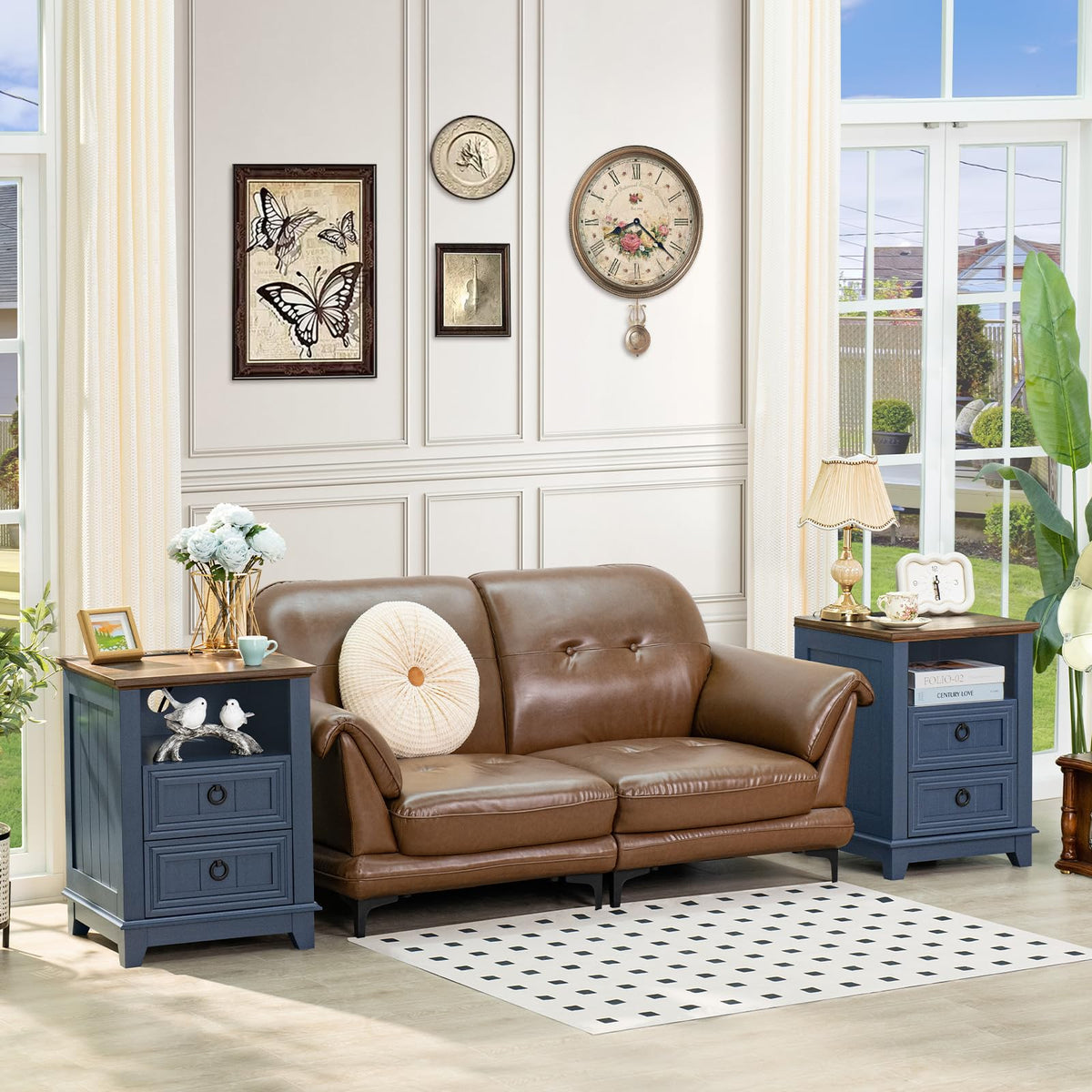 18" Blue Wooden Nightstand Set of 2 with Charging Station L148145