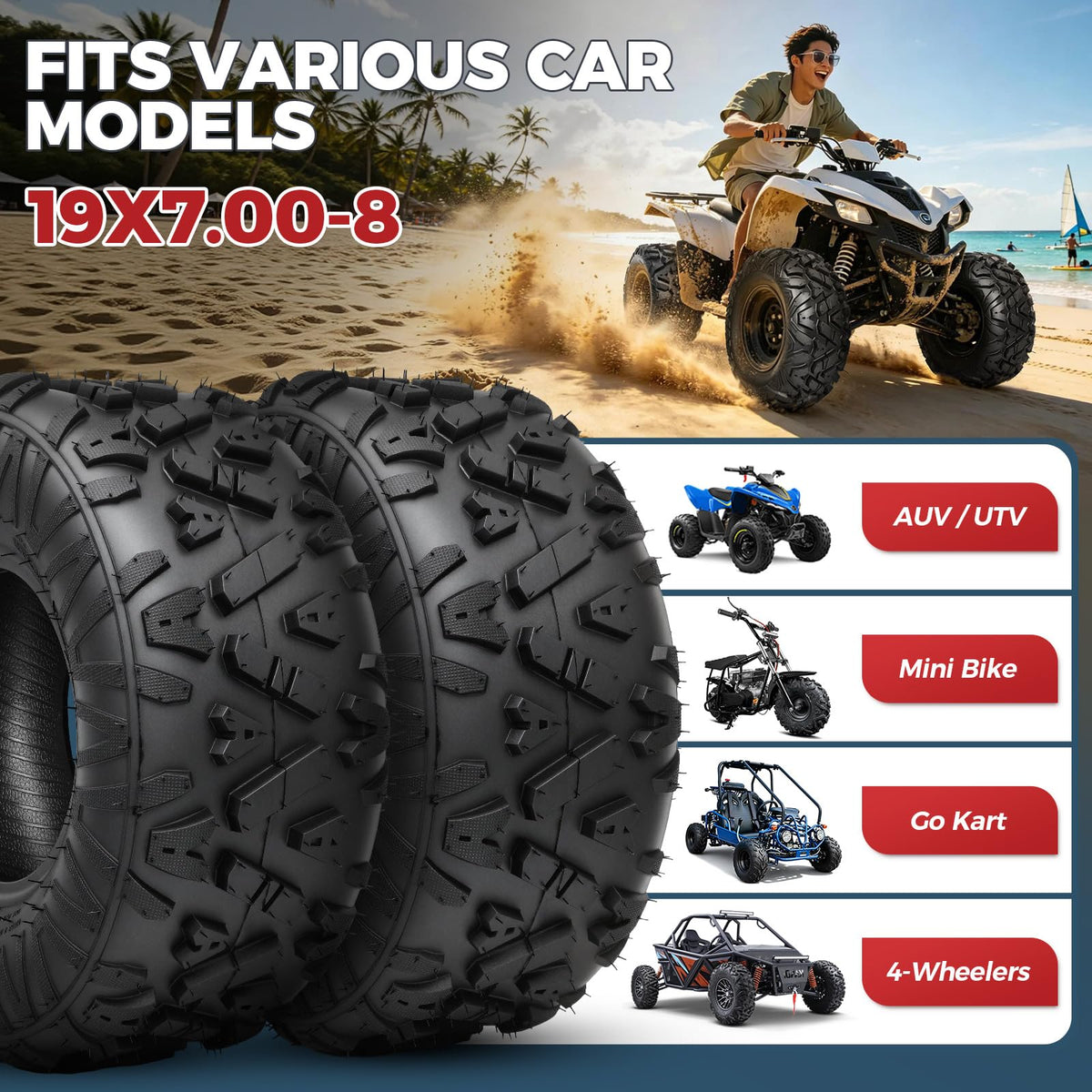 19x7-8 4-Ply All Terrain ATV/UTV Tires Set of 2 M827307
