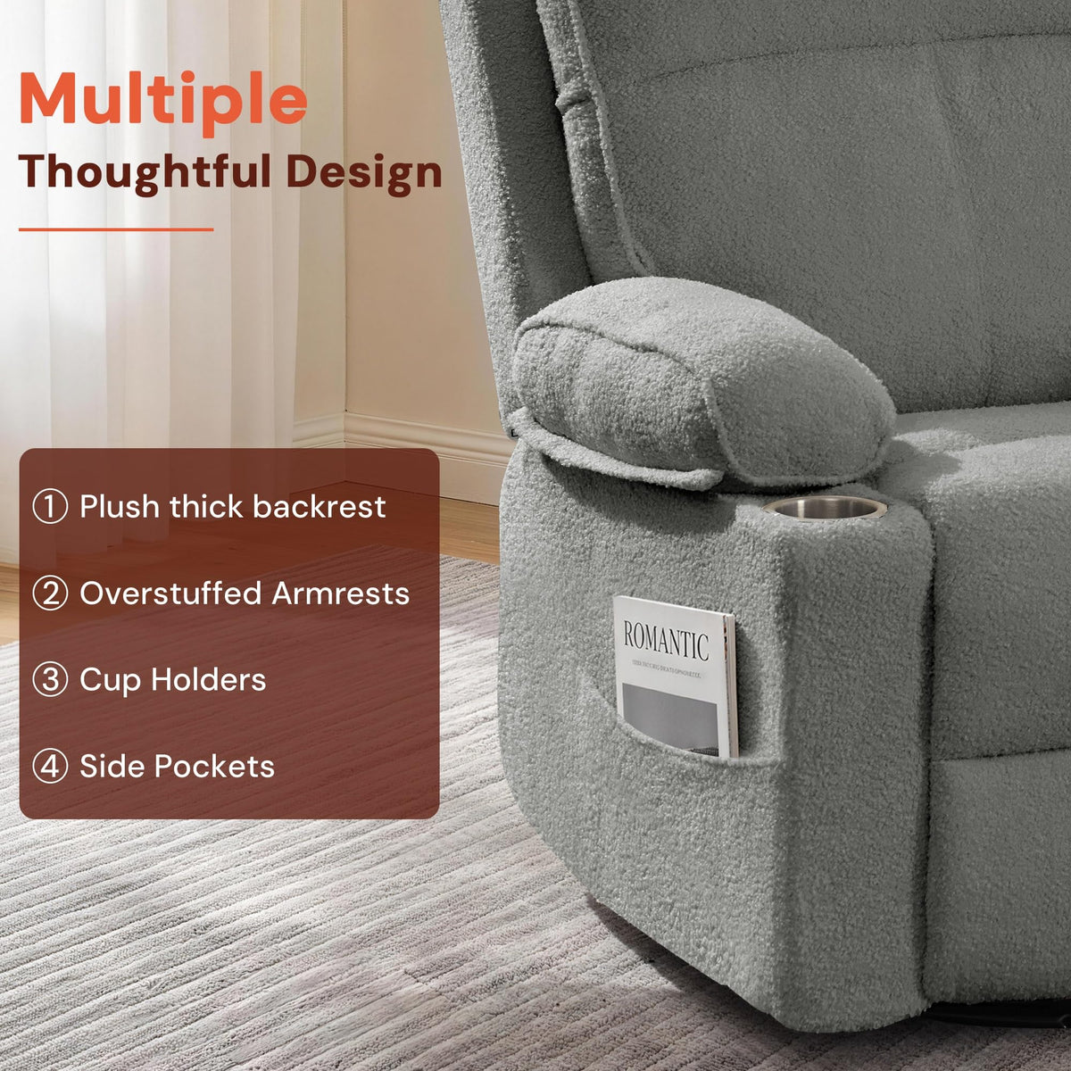 360° Swivel Rocker Recliner Chair with Cup Holders X241