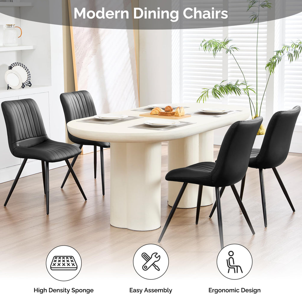 Black Dining Chairs Set of 4 PU Leather Metal Legs L861725
