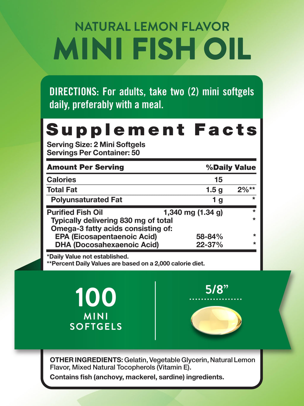 Fish Oil Omega 3 1340 mg 100 Softgels D627374