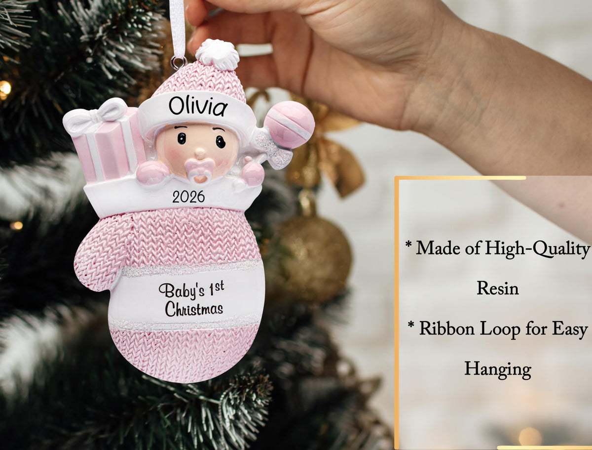 Baby's First Christmas Ornament 2026 Pink Mitten F5199