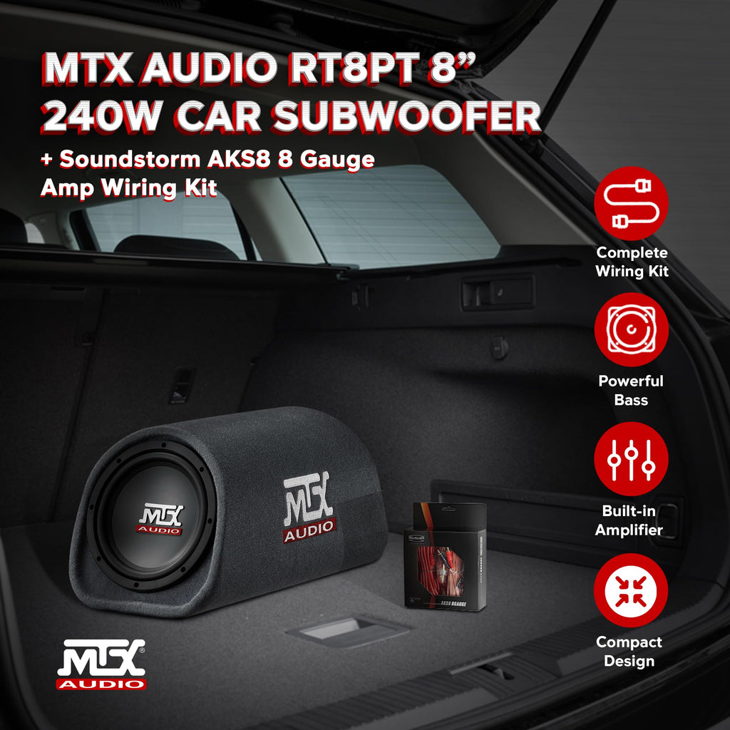 8" Amplified Vented Tube Box Subwoofer & Wiring Kit R732