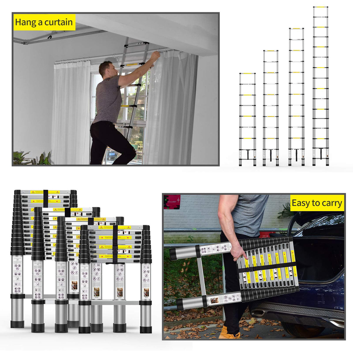 Telescoping Extension Ladder 12.5FT Aluminum with Carry Bag U923623