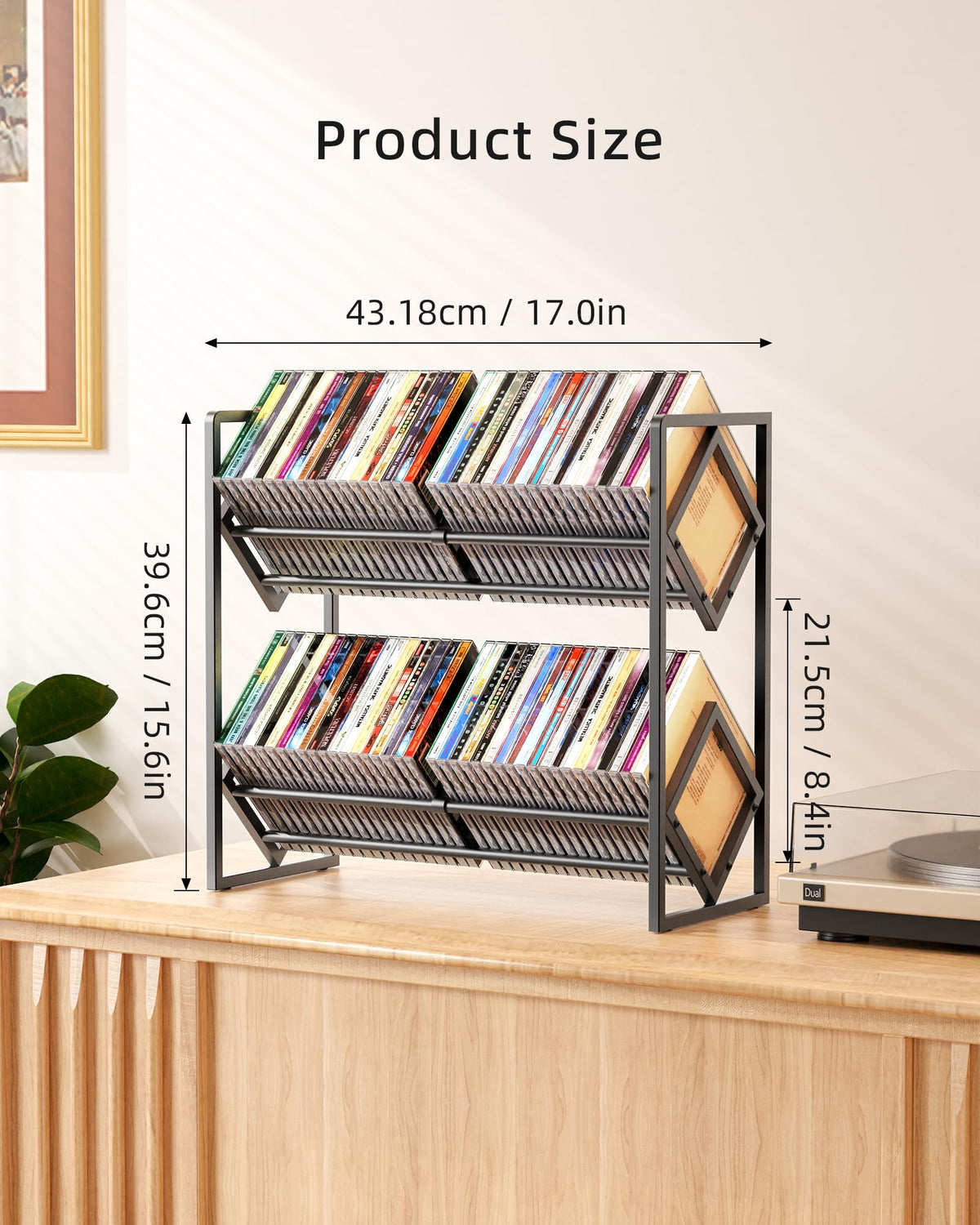 2-Tier Metal CD Storage Shelf with Adjustable Divider W749