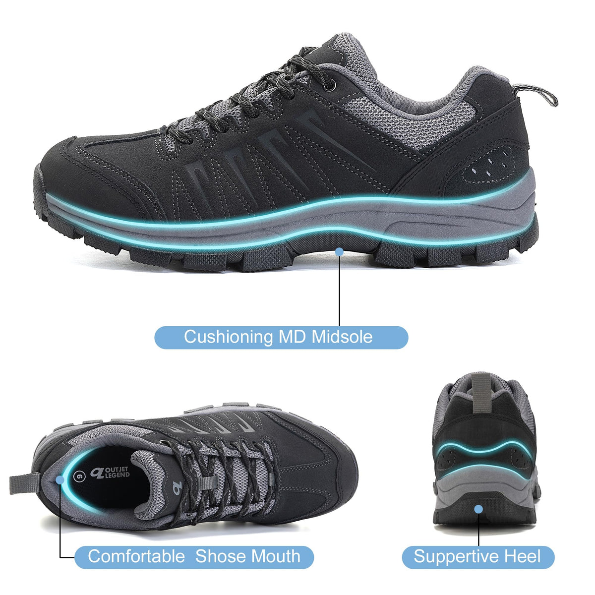 Men's Waterproof Leather Low Top Hiking Shoes D248