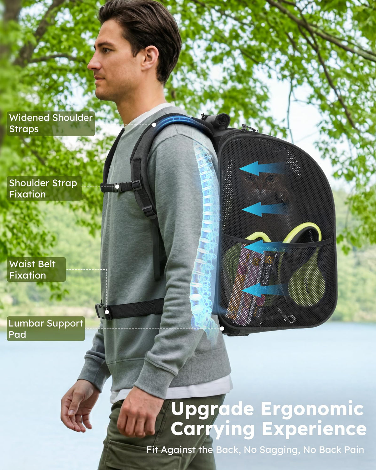 Dark Grey Cat Backpack with Breathable Mesh V27228