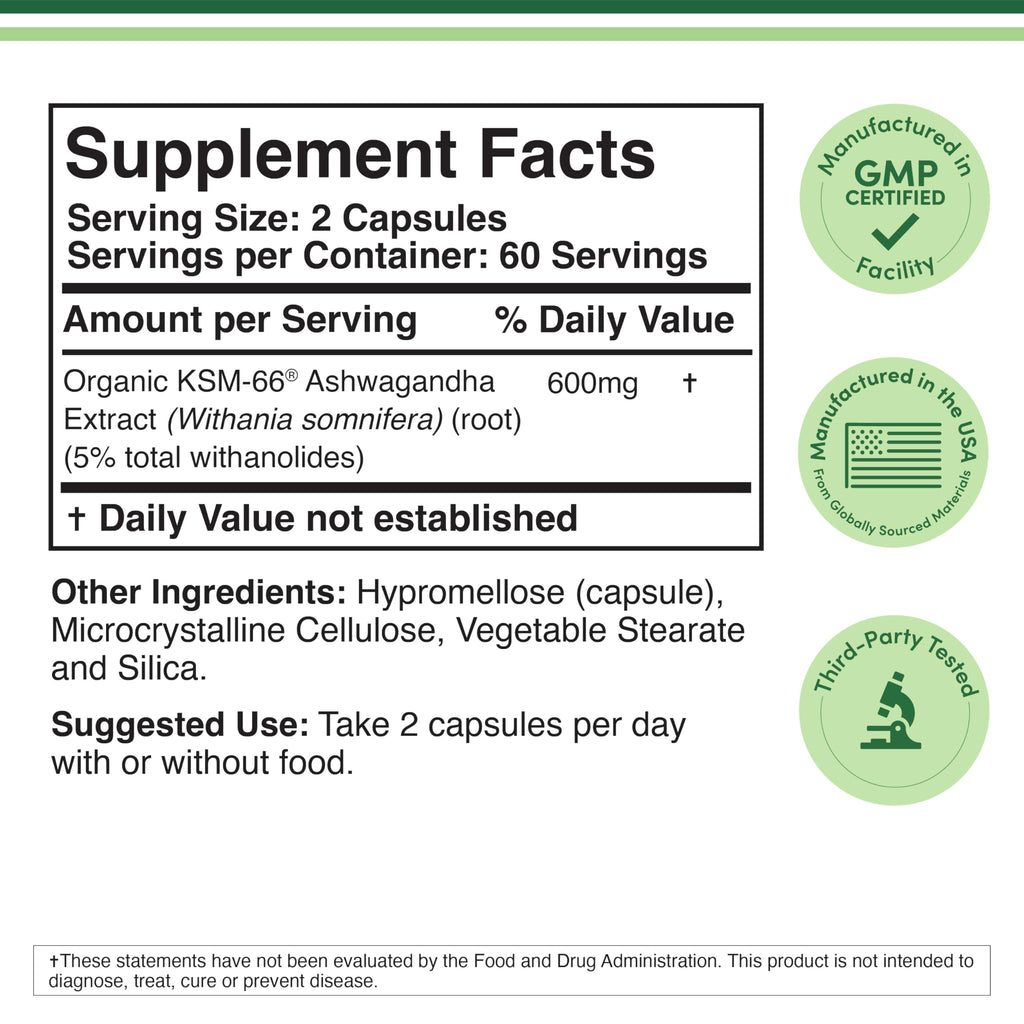 Ashwagandha 600mg Organic 120 Capsules L30667