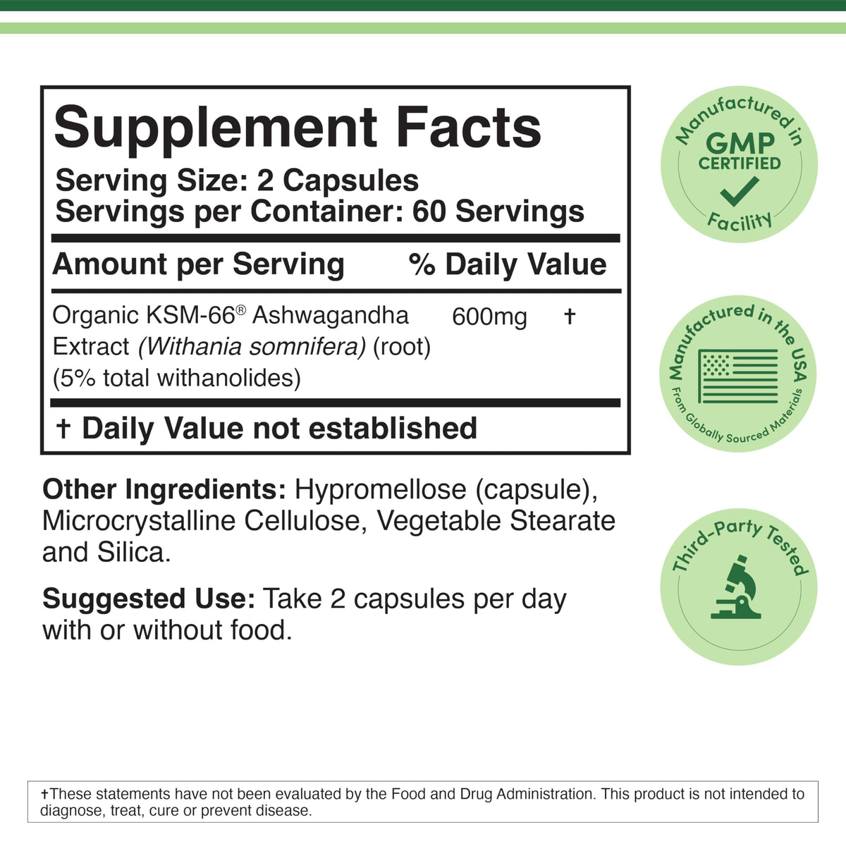 Ashwagandha 600mg Organic 120 Capsules L30667