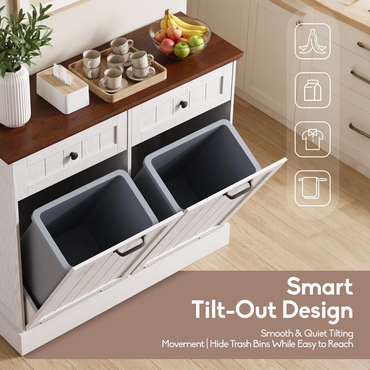 White 2x10 Gallons Tilt Out Trash Can Cabinet F11292