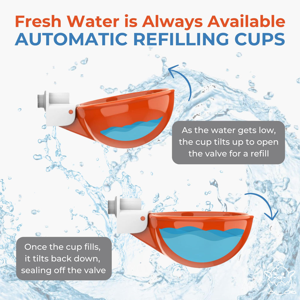 Large Automatic Chicken Waterer Cups with 1/2" PVC Tee Fittings 5-Pack A8488