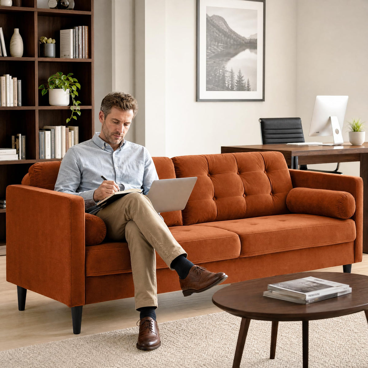 80" Velvet Sofa with Solid Wood Legs F49931