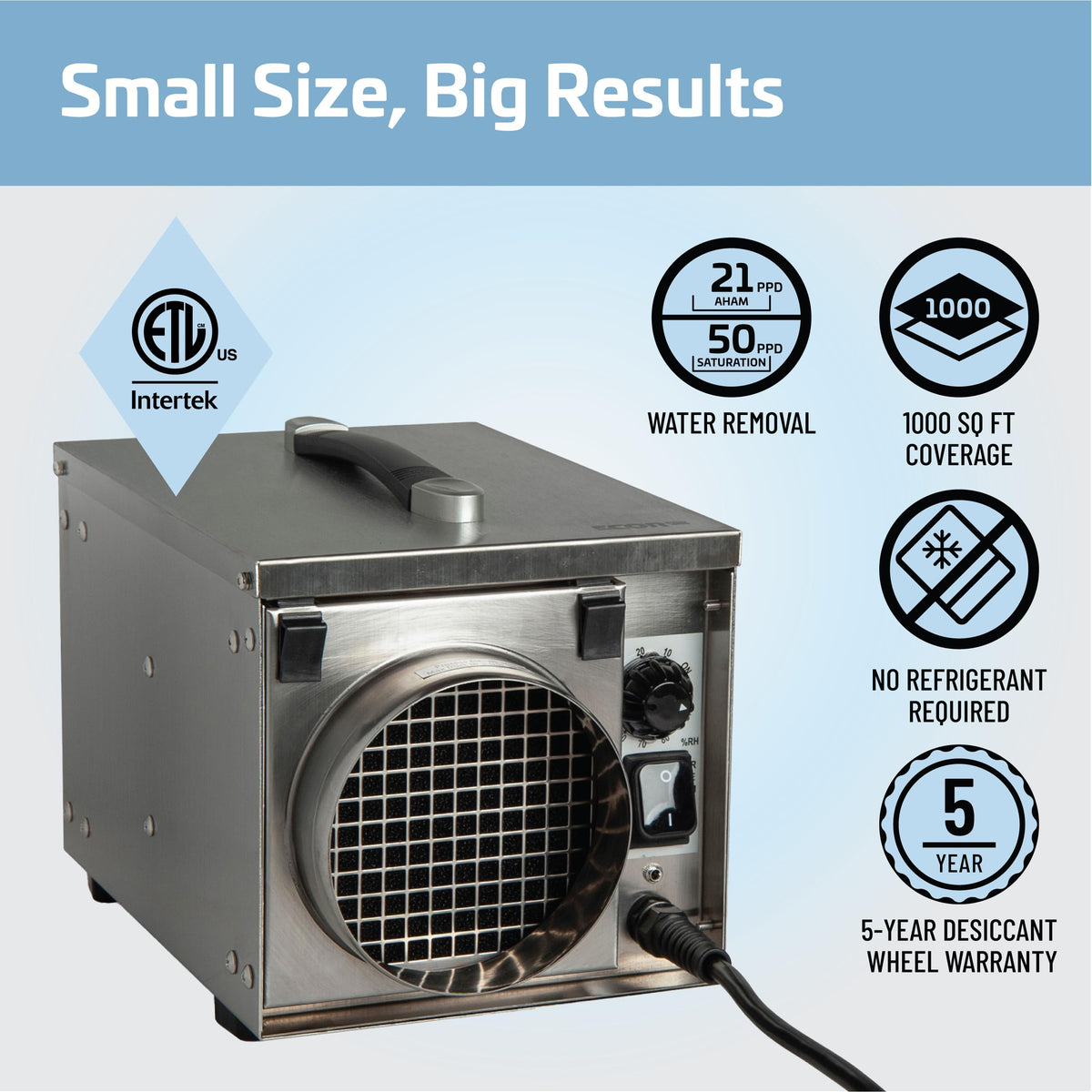 50 Pint Portable Desiccant Dehumidifier Stainless Steel H876