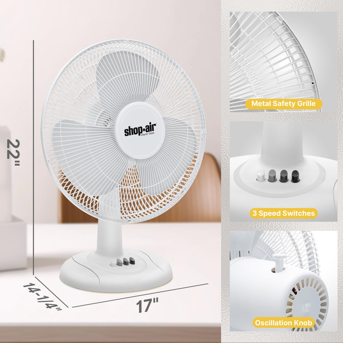 16" Oscillating Table Fan, 3 Speeds, White P953